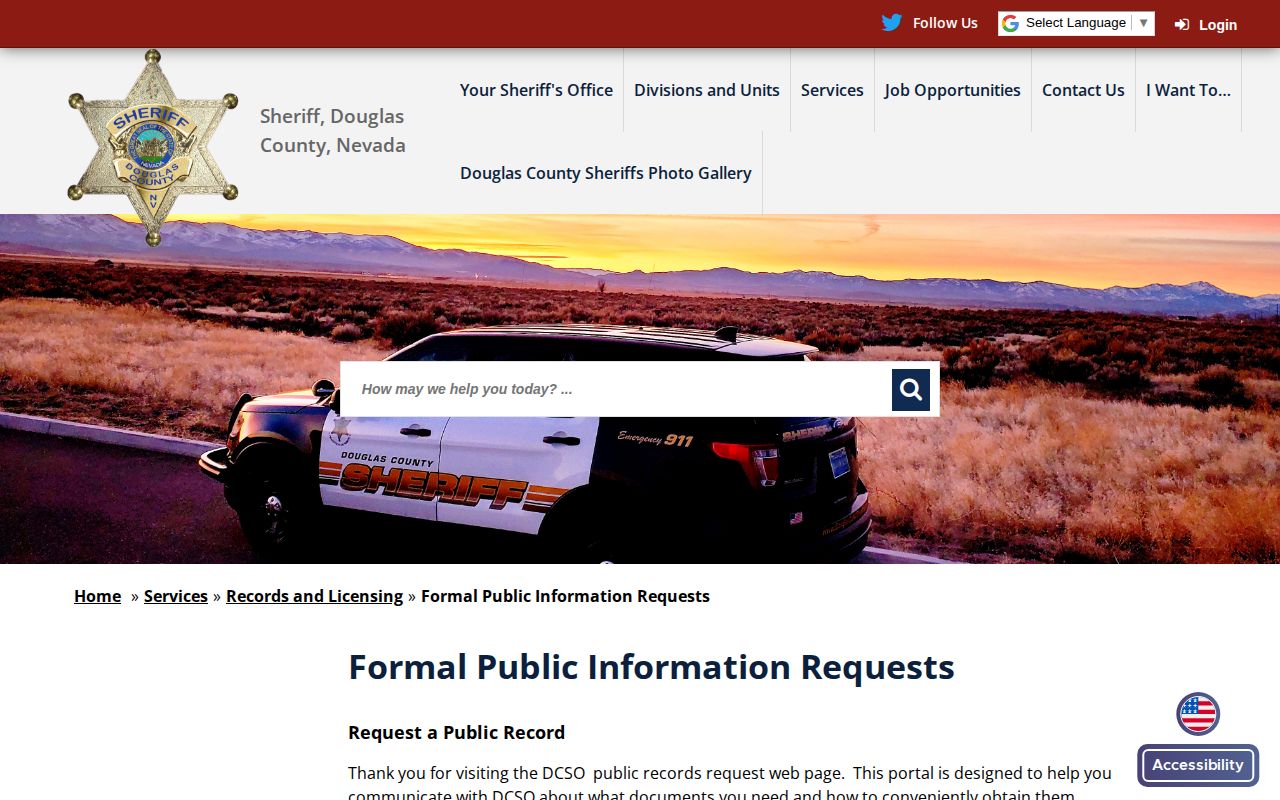 Douglas County booking-record request page